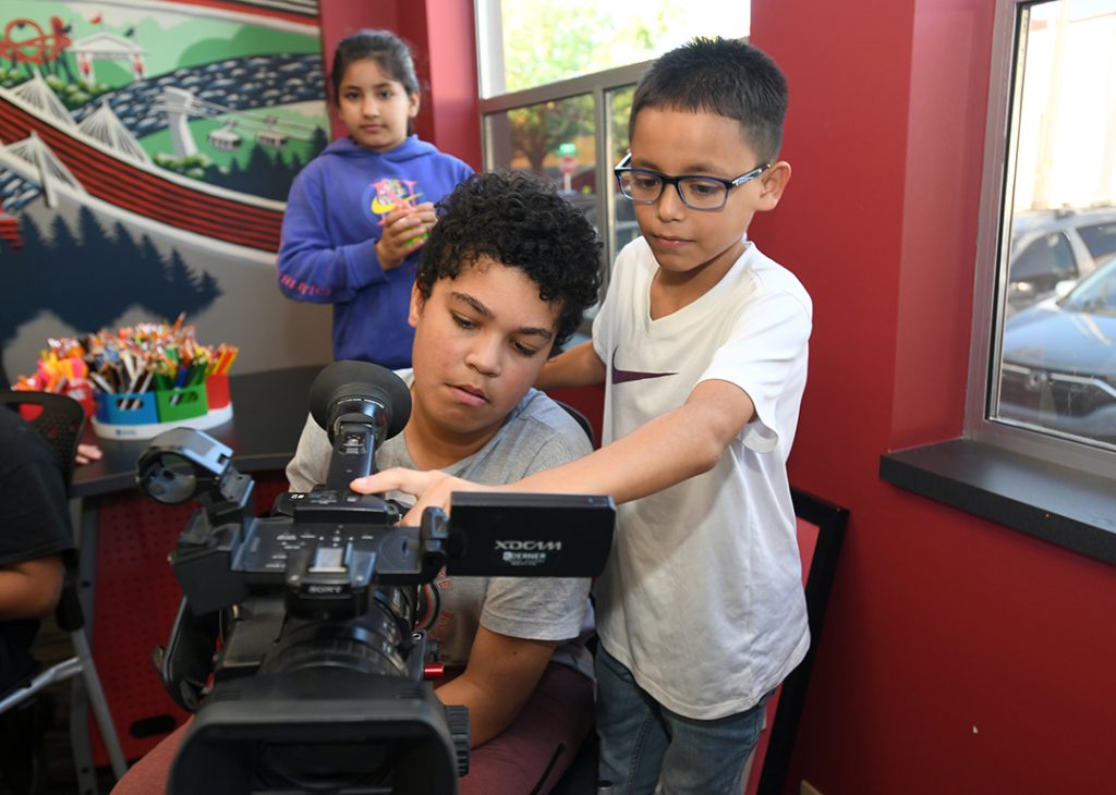 Future Filmmakers is a workshop hosted by the Portland Film Festival for Boys & Girls Club children in the Portland area to create a monster short film, from concept to a final product at Blazers Boys and Girls Club on Saturday Sept., 30, 2023 in Portland, OR. (Carlos Delgado/AP Images for Comcast)